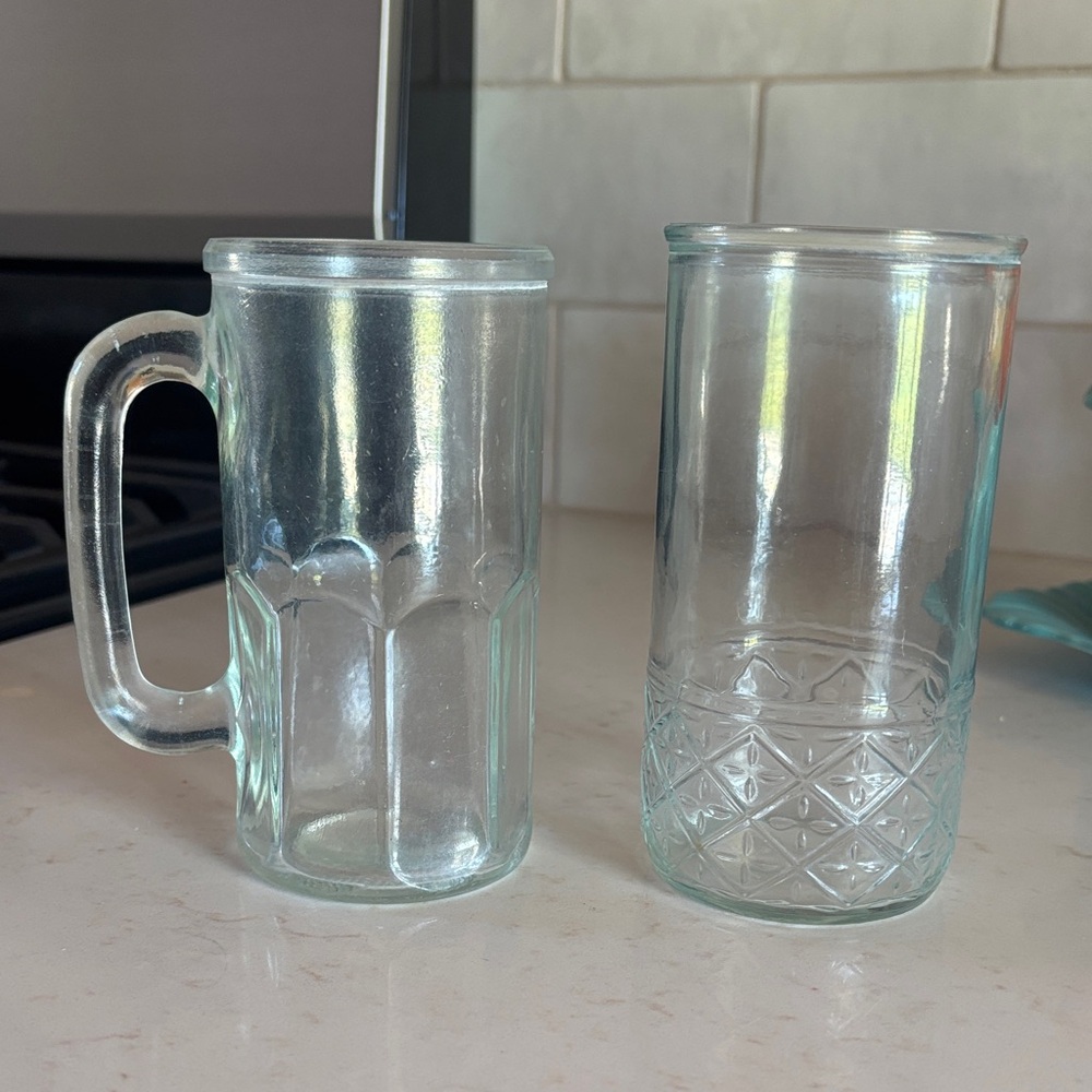 Set of 3 Clear Glass Mug and Tumbler • vintage Jelly Jar/Tumbler